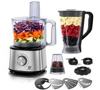 SUPERLEX Food Processor 1000W Food Processor and Blender 7 in 1 Multifunctional with 1.75L Jug 1.2L Bowl 100g Grinder 2 Speeds Pulse Compact Mixer for Slicing Shredding Kneading Grinding Emulsifying