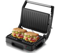 SUPERLEX Panini Press Grill Sandwich Toaster 850W Non Stick Plates 180° Open Flat Design Automatic Temperature Control Cool Touch Handle Indicator Lights Compact Indoor Grill for Toasts Paninis