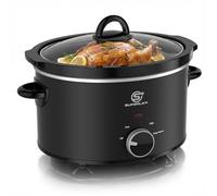 SUPERLEX Slow Cooker 3.5 L Oval Crock Pot with 3 Cooking Settings, Tempered Glass Lid and Cool Touch Handles, 180W Removable Easy Clean Pot, Stainless Steel Shell Black