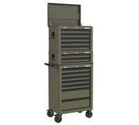 Sealey Superline Pro 14 Drawer Roller Cabinet, Mid Box and Top Tool Chest Khaki