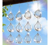 Superlong Bird Deterrents for Outside, 12 Discs Stainless Steel 3D Wind Spinners Garden Decor, 4 Sets Reflective Bird Scare Devices to Keep Woodpeckers, Pigeons Away from Patio, Balcony, Porch, Deck