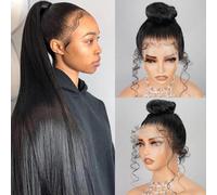 SUPERLOOK Lace Front Wig, 360 Degree Human Hair, 220% Density, HD Lace Front Wig, Straight, Transparent, Pre Drawn Human Hair Wigs