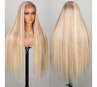 SUPERLOOK P10/613 Lace Front Wig Human Hair 13x4 Wear And Go Glueless Wigs Human Hair HD Blonde Highlight Lace Front Wig Light Brown Pre Plucked 240% Density (26inch, P10/613 Straight Wig)