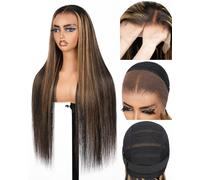 SUPERLOOK Real Bleached Knots Highlight Lace Front Wigs Human Hair 220% Density Balayage Glueless Wigs Human Hair 22 inch 13x4 Ombre Straight Lace Front Wig Pre Plucked Wigs for Women FB27