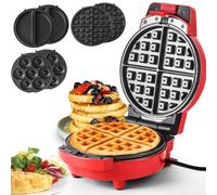 SUPERLX 3-in-1 Waffle Maker Set, Electric Snack Maker 600W with Changeable Plates for Belgian American Round Waffle Donut Cake, Omelette Grill with Indicator Light