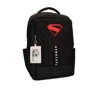 Superman Backpack Black & Red - Officially Licensed School Bag with 3D Superman Logo, Padded Adjustable Straps, Side Pockets & Daily Planet Luggage Tag - Backpack for Boys, Teens & Fans