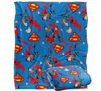 SUPERMAN Blanket, 152 x 127 cm Flying Repeat Pattern Silky Touch Super Soft Throw Blanket