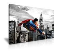 Superman Flying New York Canvas Wall Art Picture Print - Gift For Superman Comic Fans Modern Family Home Office Hotel School Decoration (S: 46cm X 31cm)