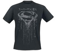 Superman Japanese Logo Men T-Shirt Black XL, 100% Cotton, Regular