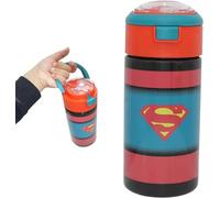 Superman Kids Water Bottle 530ml, BPA-Free Tritan, Leak-Proof, Flip Straw, Push Button, Lightweight, Red, 18x7.5cm, School, Sports, Travel, Reusable, Durable, Easy-Clean