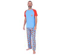Superman Mens Long Pyjama Set Red Blue (X-Large)