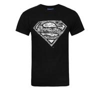 Superman Official Mens Distressed Silver Logo T-ShirtS Black NS4989