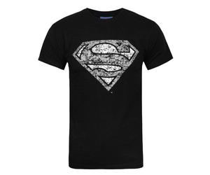 Superman Official Mens Distressed Silver Logo T-ShirtS Black NS4989