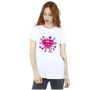 Superman Pink Hearts And Stars Logo Cotton Boyfriend T-Shirt DC Comics White L