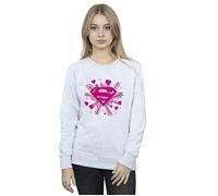 Superman Pink Hearts And Stars Logo Sweatshirt DC Comics Grey L