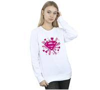 Superman Pink Hearts And Stars Logo Sweatshirt DC Comics White M