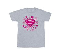 Superman Pink Hearts And Stars Logo T-Shirt DC Comics Grey 12-13 Years