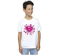 Superman Pink Hearts And Stars Logo T-Shirt DC Comics White 9 Years