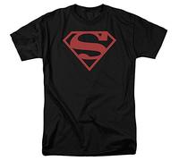 Superman/Red on Black Shield-Short Sleeve Adt -Black-XL, Red Black, XL