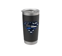 Superman Thin Blue Line Flag Shield Logo Stainless Steel Insulated Tumbler