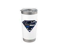 Superman Thin Blue Line Flag Shield Logo Stainless Steel Insulated Tumbler