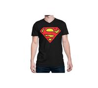 Superman tssupblkvneckM Superman Black Mens V-Neck T-Shirt - Medium
