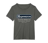 Supermarine Aviation Logo | Vintage Spitfire Fighter Plane T-Shirt, Women's Plus, Asphalt Grey, 5X