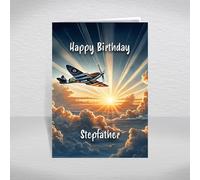 Supermarine Spitfire Birthday Card for Stepfather - WWII British Fighter Aircraft - Iconic RAF Warplane Aeroplane Aviation Theme: Stepfather Birthday Card (Size A5)