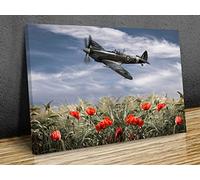 Supermarine Spitfire, Poppy Field, British aircraft during World War 2,wall hangings, wall art, canvas print art framed (24x16 in (60cm x 40cm))