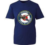 Supermarine Spitfire Wings of Freedom T-Shirt Fighter Aircraft Royal Airforce WWII Remembrance Day Unisex Gift Tee Top (Navy, L)