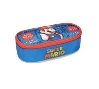 SUPERMARIO - Organized Oval Pencil Case, Girl and Child, with Zipper and Puller - School Pencil Case with Inner Compartment for Stationery and Pen Holder, 22 x 9.5 x 7h cm, Blue 3, Taglia Unica,