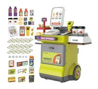 Supermarket Playset for Kids - Pretend Play Shopping Set with Shopping Cart, Credit Card Machine, Food Boxes, Scales, and Accessories