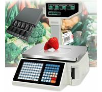 Supermarket Weighing & Cashier All-in-One Machine Barcode Scales Barcode Printing Electronic Scale with Large Screen for Retail Store,Machine+Gun+cashbox