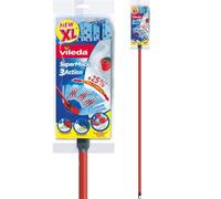 SuperMocio 3Action XL Mop - Red/Grey/Blue | Complete Mop with Telescopic Handle 80-140cm | Microfibre + Scourer + 3D Hair & Particle Pickup