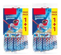 SuperMocio 3Action XL Mop Refills - 4-Pack Microfibre Mop Head Replacement | Lemon-Shaped, Machine Washable, Deep Cleaning for Tile, Laminate, Wood, Vinyl Floors