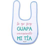 Supermolon 02536 - "Si Yo Soy Guapa, Imaginate Mi Auntie" Baby Bib with Velcro, Sky Blue, Unisex