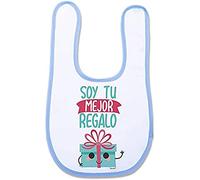Supermolon 03090 - “Soy Tu Mejor Gift” Baby Bib with Velcro, Sky Blue, Unisex