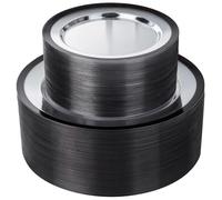 supernal Elegant Disposable Plates, 120-Pack Black Plastic Plates, Clear and Black Heavy Duty BPA-Free Plastic Dinnerware Set for 60 Guests Perfect for Wedding, Upscale Parties & Catering