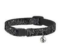 Supernatural Breakaway Cat Collar With Bell, Plastic Clip, Easy Adjustable, Supernatural Devils Trap Pentagrams Grays Black White, 8.5 to 12 Inches 0.5 Inch Wide