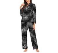 Supernatural Inspiration Print Women's Long Sleeve Pajamas Warm Sleepwear Button Down 2 Piece Pjs with Pockets, Black, XXL