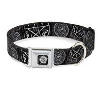 Supernatural Pet Collar, Dog Collar Metal Seatbelt Buckle, Supernatural Devils Trap Pentagrams Grays Black White, 15 to 24 Inches 1.0 Inch Wide