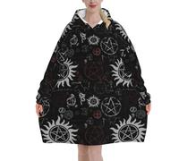 Supernatural Symbols Black Blanket Hoodie - The Oversized Hoodie Sweatshirt Blanket - Soft, Comfortable, Flannel And Warm Hoodie Blanket For Every Occasion