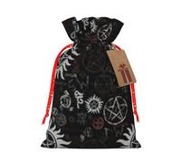 Supernatural Symbols Black Print Christmas Bag Festive Present Sack Xmas Drawstring Bags Party Decor Gift