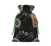 Supernatural Symbols Black Print Drawstring linen gifts bag for Christmas Party,holiday packaging presents bags.
