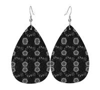 Supernatural Symbols Black Print Leather Dangle Earrings for Women - Lightweight Teardrop Fashion Statement Earrings