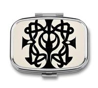 Supernatural Symbols Black Print Pill Box 2 Compartment - Small Metal Medicine Organizer Portable Pill Case for Purse Pocket Travel Vitamin Organizer for Men Women, BPA-Free