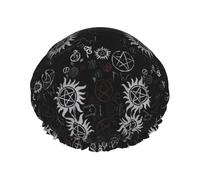 Supernatural Symbols Black Print Shower Cap for Women & Men - Reusable, Double Layer, Breathable, Hair Bath Cap L