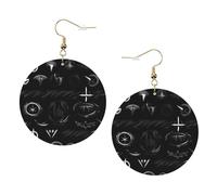 Supernatural Symbols Black Print Trendy Leather Earrings For Women Dangle 1 Pair Lightweight Printed Piercing Earrings Jewelry Gifts For Women Girls