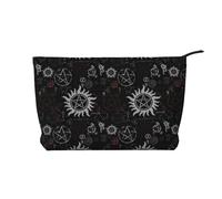 Supernatural Symbols Black Printed Make up Bag for Women Corduroy Makeup Bags Zipper Travel Cosmetic Bags Pouch Organizer