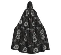 Supernatural Symbols Black Printing 57.8 Inches Length Adult Vampire Hooded Cloak,Hooded Cloak For Halloween Role Playing With Tie